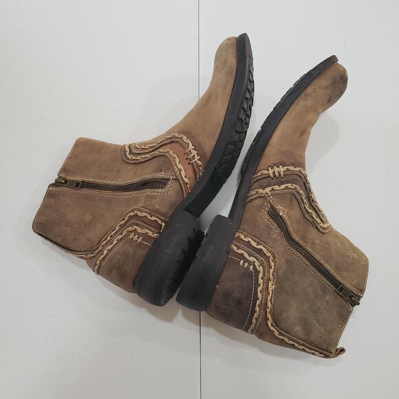 Bed Stu Boots Mens Size 10 Brown Leather Ankle Side Zip Whipstitch Distressed - Picture 5 of 11